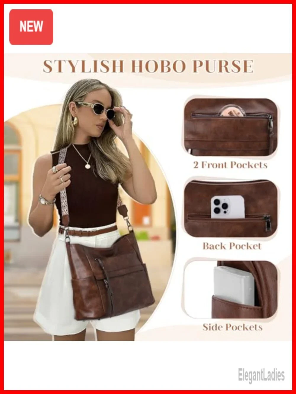 Medium Hobo Bag with Wallet Set, Faux Leather Shoulder Purse with Guitar Strap,